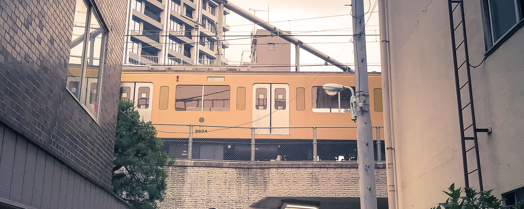 Un train au milieu de la ville